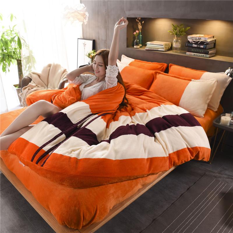 Dày Ấm Vải Flannel Bộ Bốn Chiếc 1.8m M Giường Hai Người Nhung San Hô Vỏ Chăn Ký Túc Xá Đơn Ga Trải Giường Ba Mảnh