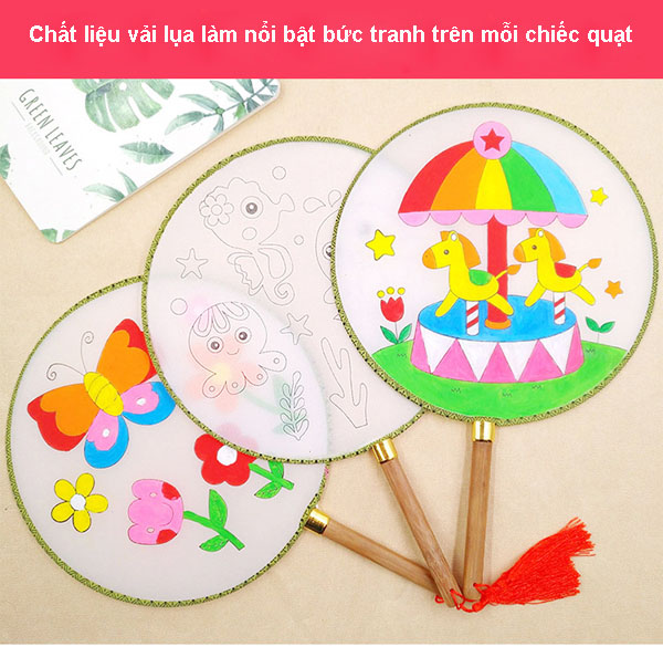 Quạt vải lụa, vẽ tô màu cho bé