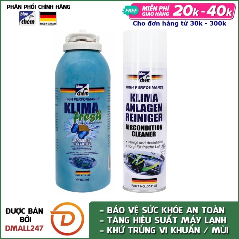 Bộ 2 chai khử mùi, khử trùng 35140E và vệ sinh hệ thống điều hòa 35110E cao cấp Bluechem - Dmall247, chăm sóc xe chuyên dụng, phụ kiện cao cấp