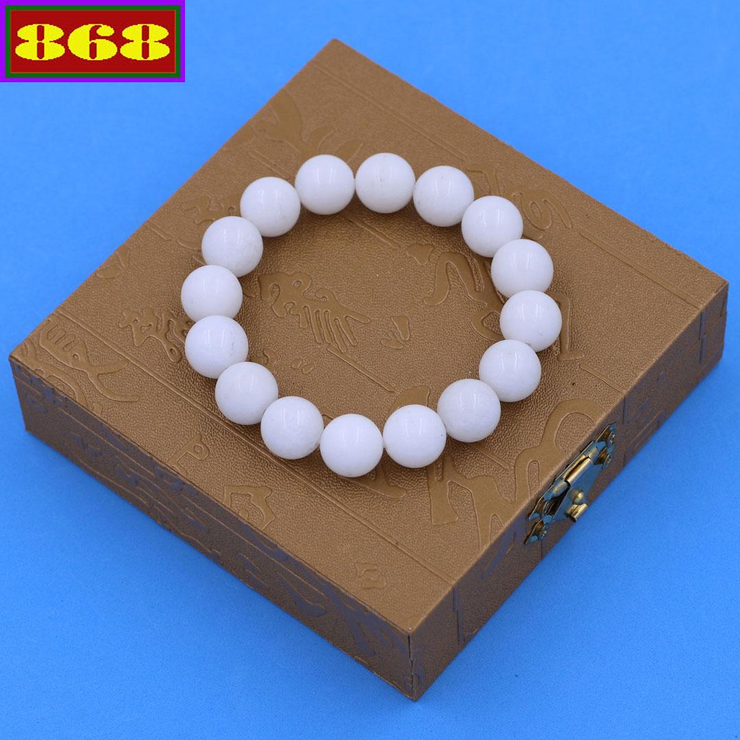Vòng tay san hô trắng 12 ly 16 hạt kèm hộp gỗ - Chuỗi hạt đeo tay đá phong thủy - Vòng tay mệnh Kim, mệnh Thủy