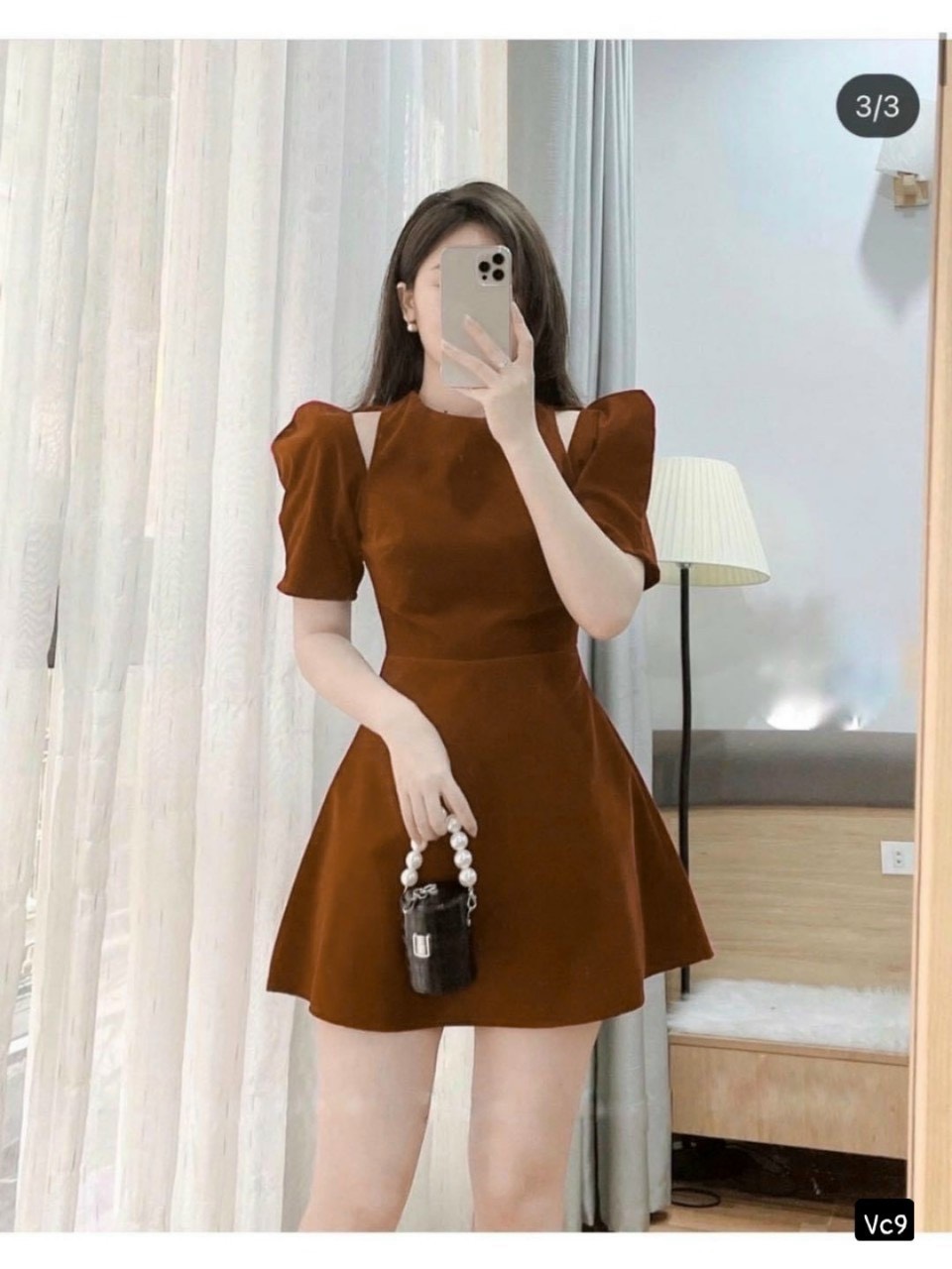 đầm khoét vai chất liệu nhung xinh lung linh màu đẹp như hình ld