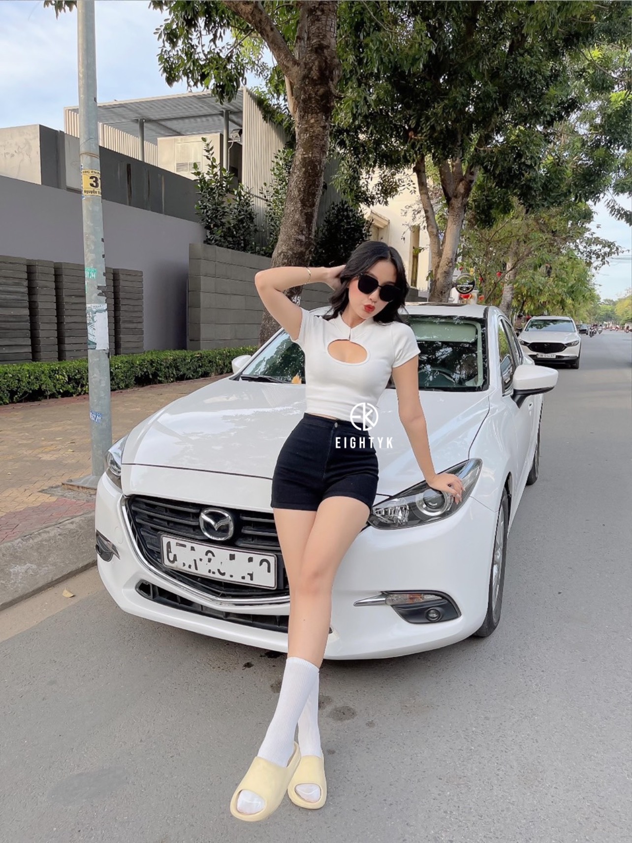 [EIGHTYK] Áo Croptop Tay Ngắn Cổ Tàu