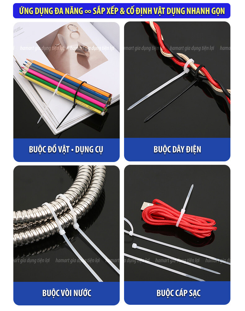 100 Dây Thít Nhựa 150mm Dây Rút Lạt Nhựa Buộc Treo Đánh Dấu Cố Định Vật Dụng Tiện Lợi