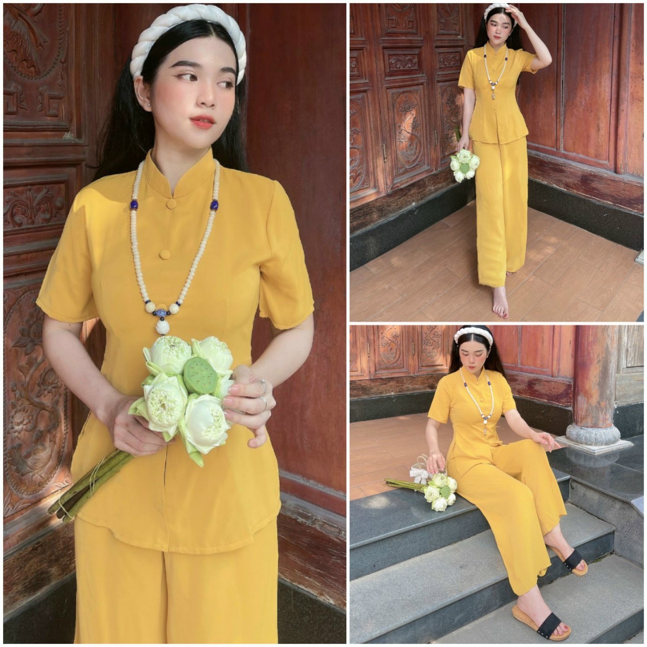 Đồ Lam Đi Chùa #Mẫu quý cô lụa phi yến# Quần Áo Nữ