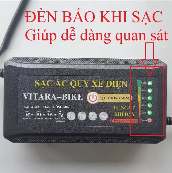 Sạc bình ắc quy xe đạp điện 48v 60v 12ah 20ah vitara-bike tự ngắt khi đầy chống phồng bình, sạc xe điện