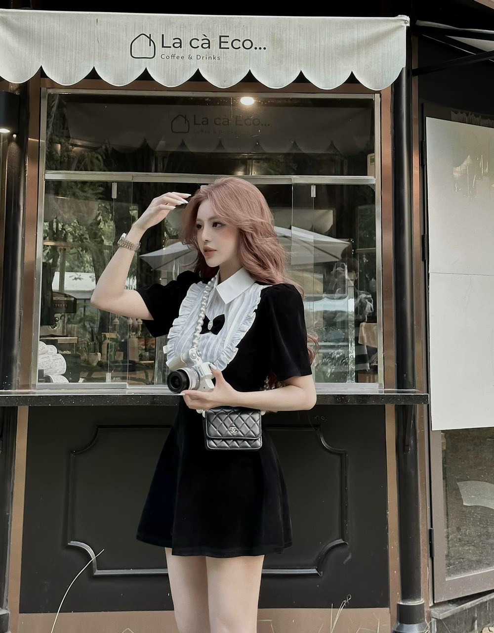 Đầm váy nữ dáng xòe thanh lịch phối cổ bèo dập ly đính nơ quý phái tôn dáng dự tiệc dạo phố đi chơi