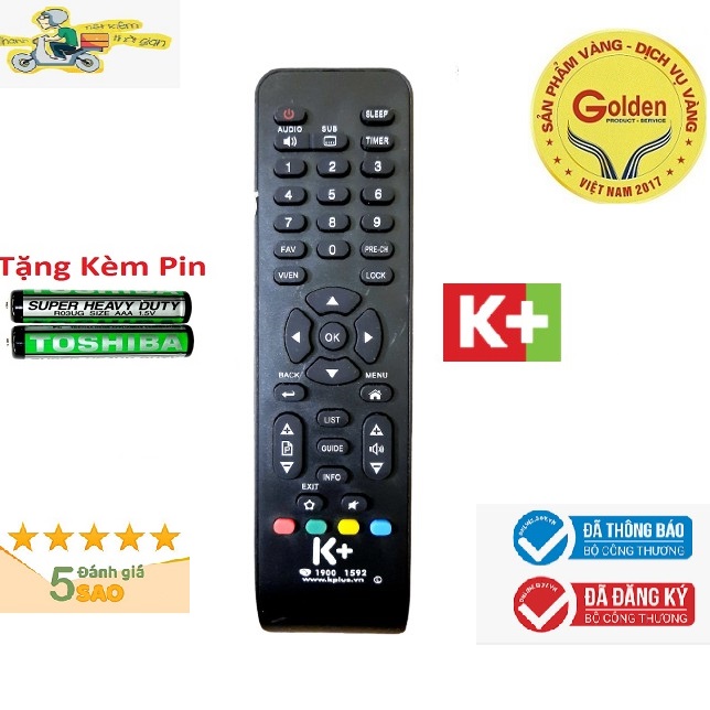 Điều khiền đầu thu k+ 19001592 hàng tốt theo máy -remote đầu truyền hình sóng mặt đất k+ 19001592 -tặng kèm pin