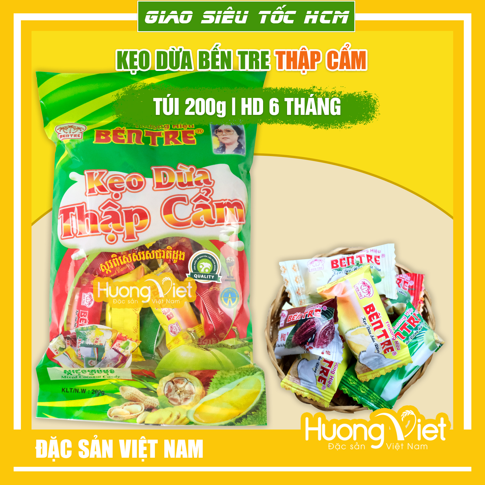 Kẹo dừa thập cẩm Bến Tre nhiều vị khác nhau đặc sản kẹo dừa Bến Tre Hai Tỏ 200g