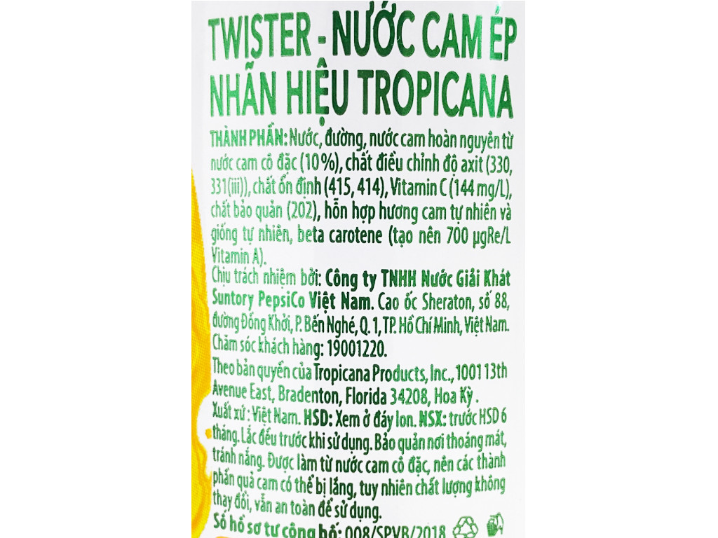 nước cam ép Twister Tropicana 320ml(thùng 24 lon)