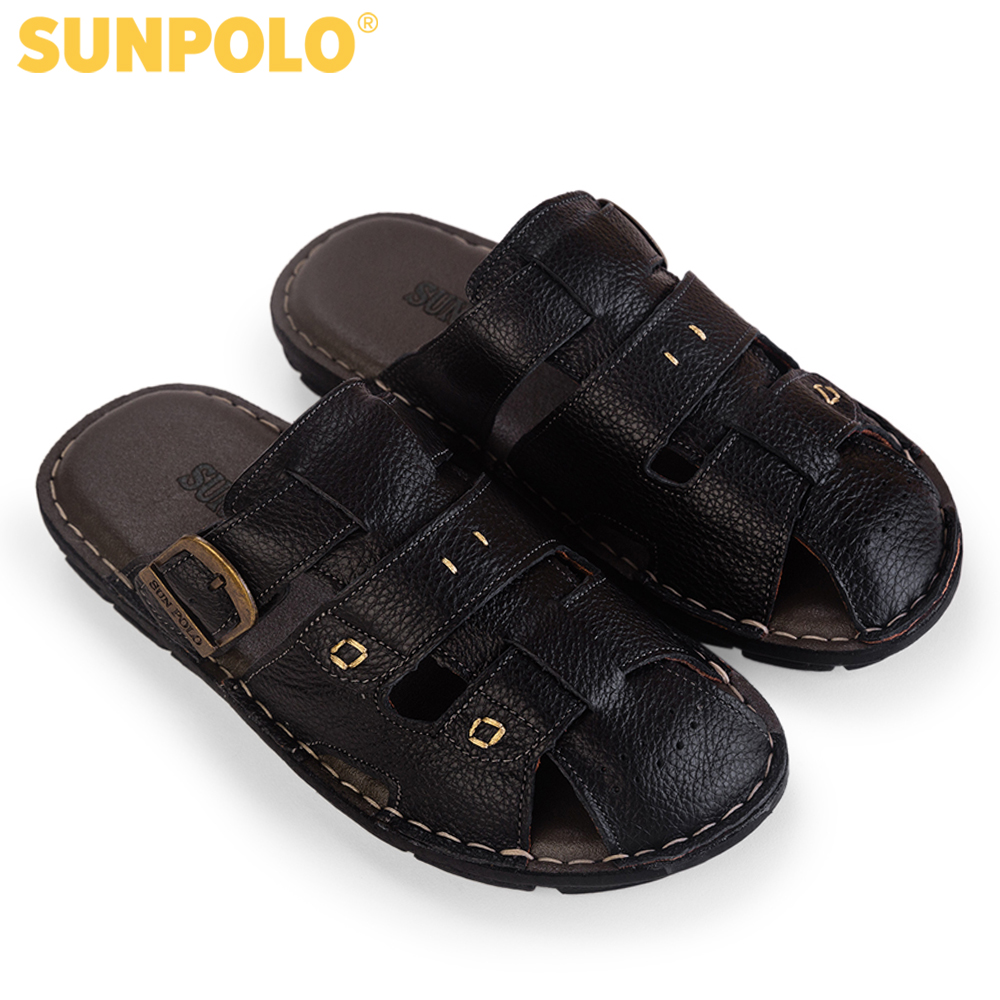 Dép nam bít mũi da bò SUNPOLO ABI020 (Đen, Nâu)