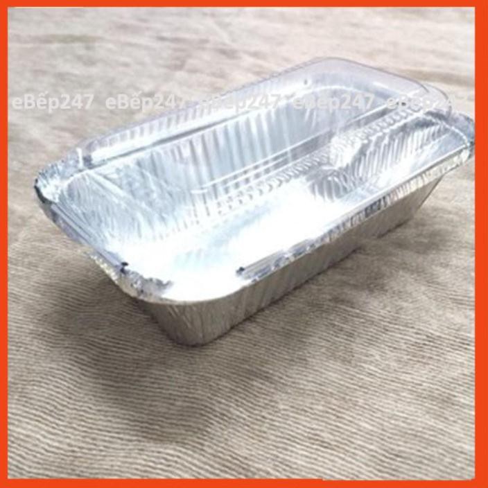Set 125 khay giấy bạc chữ nhật có nắp loại tốt dùng cho đồ nướng, BBQ, an toàn tiện dụng - eBếp247