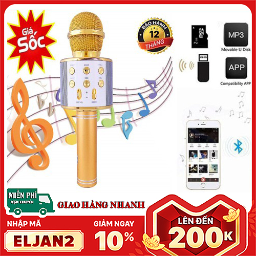 Mic hát karaoke bluetooth không dây ws858 hàn quốc âm thanh cực chất lượng - micro không dây