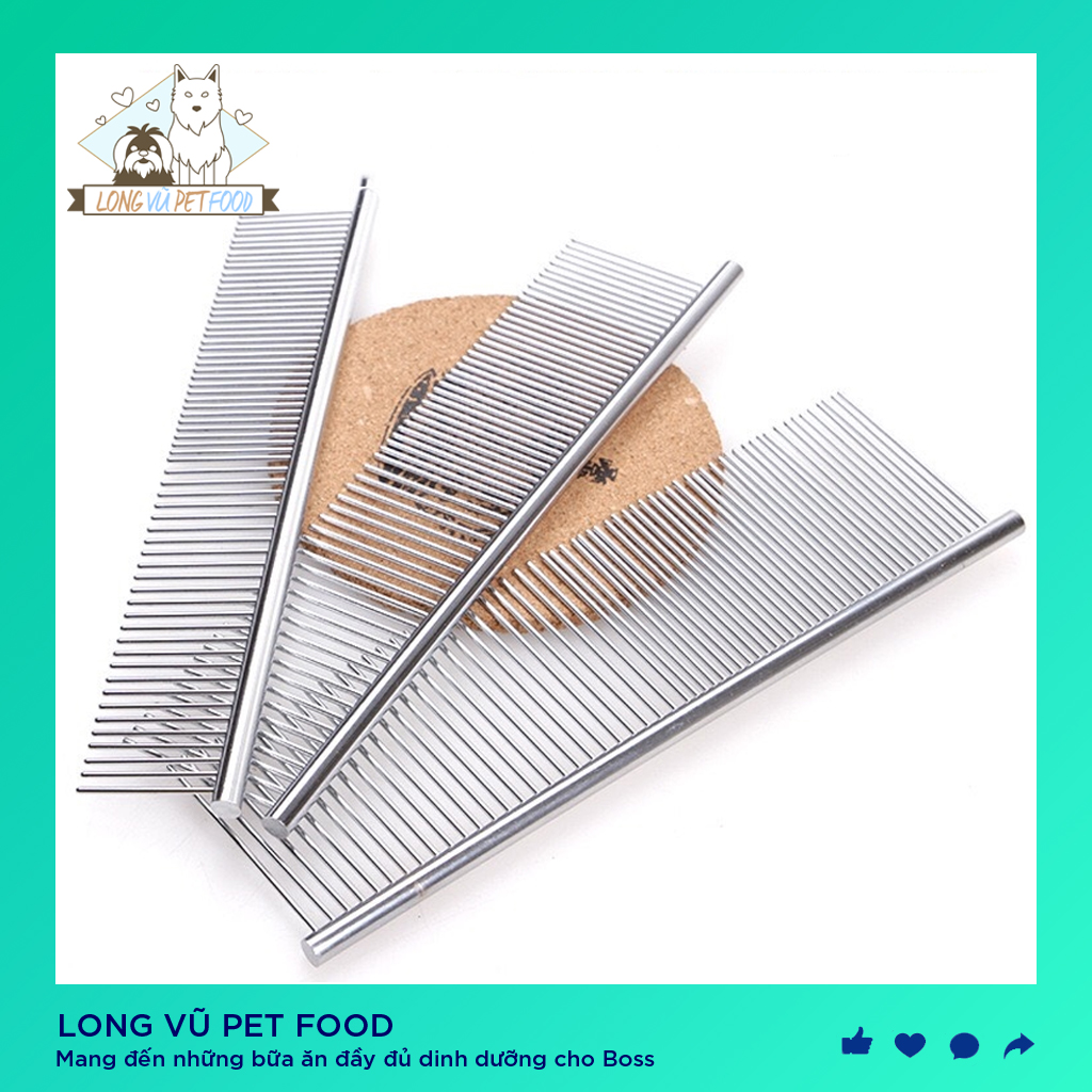 Lược chải lông chó mèo chất liệu inox, Lược gỡ rối lông cho chó mèo - Long Vũ Pet Food