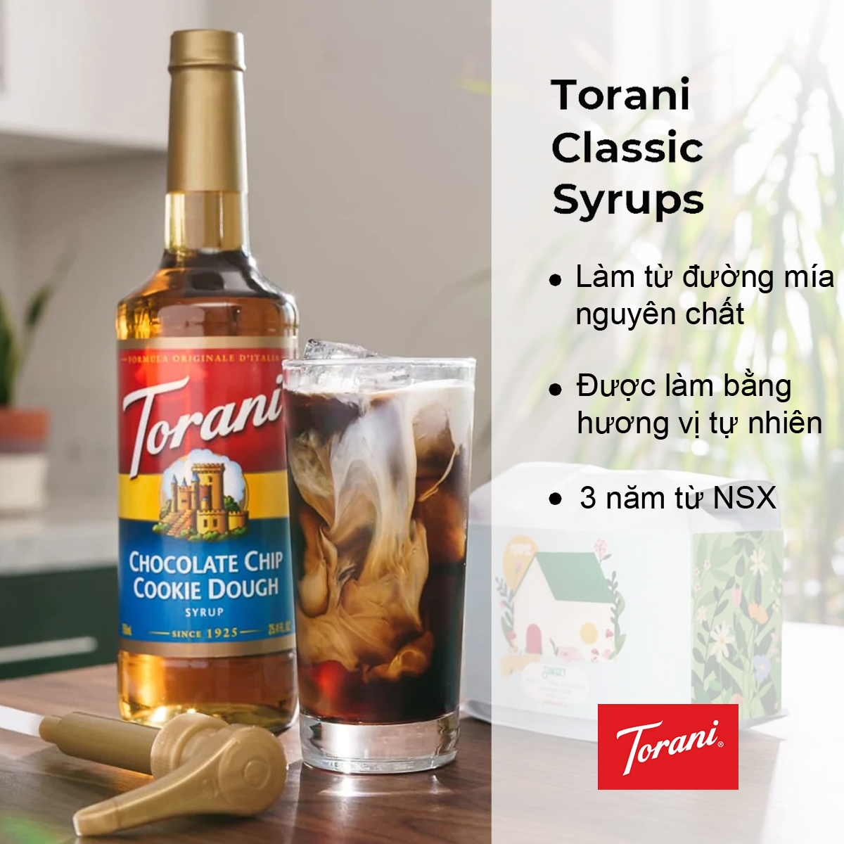 Torani classic siro pha chế vị bánh chocolate chip cookie dough syrup 750ml mỹ - đậm vị mocha & latte - mặn & ngọt - hoàn hảo với latte & cafe đá