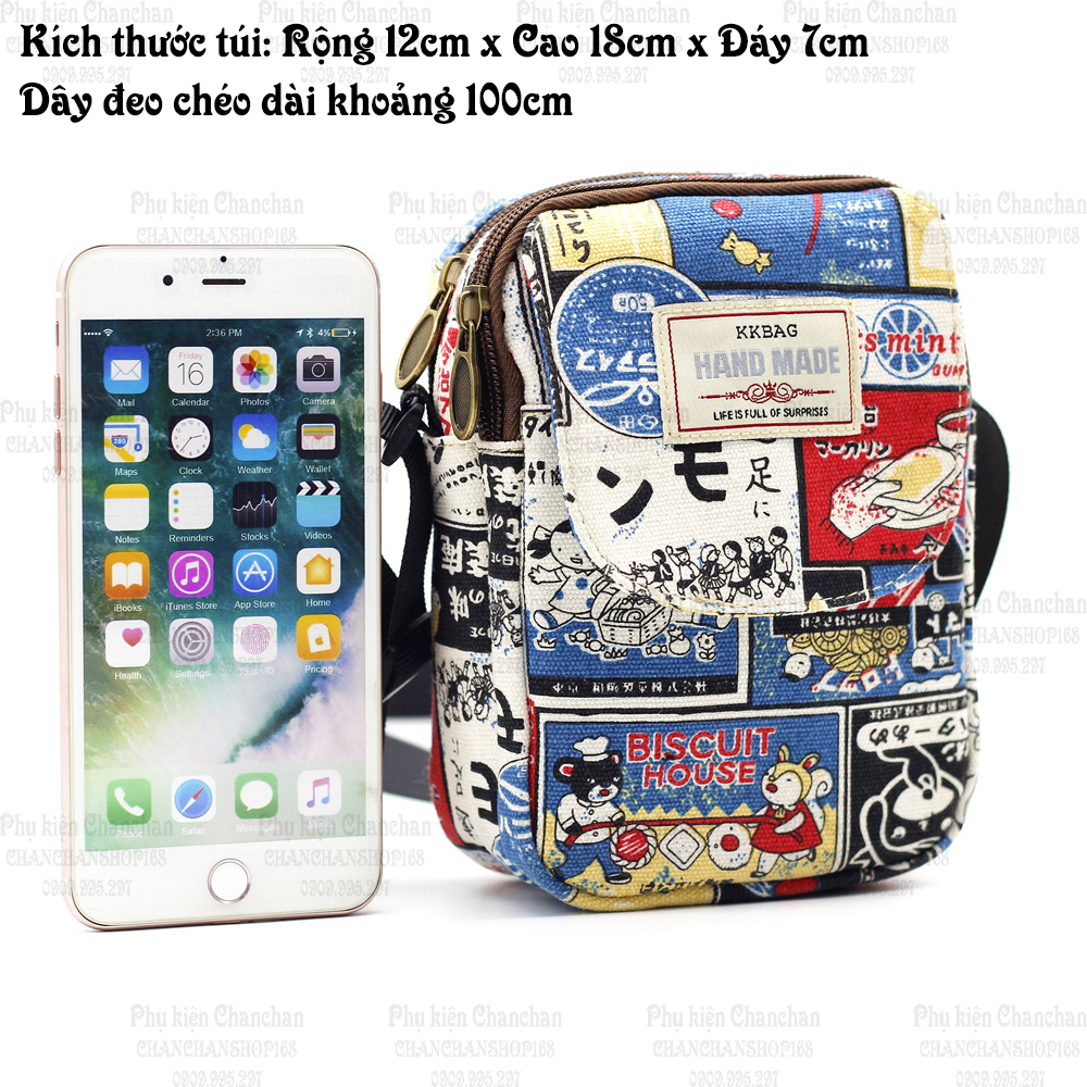 Túi đeo chéo 4 ngăn họa tiết