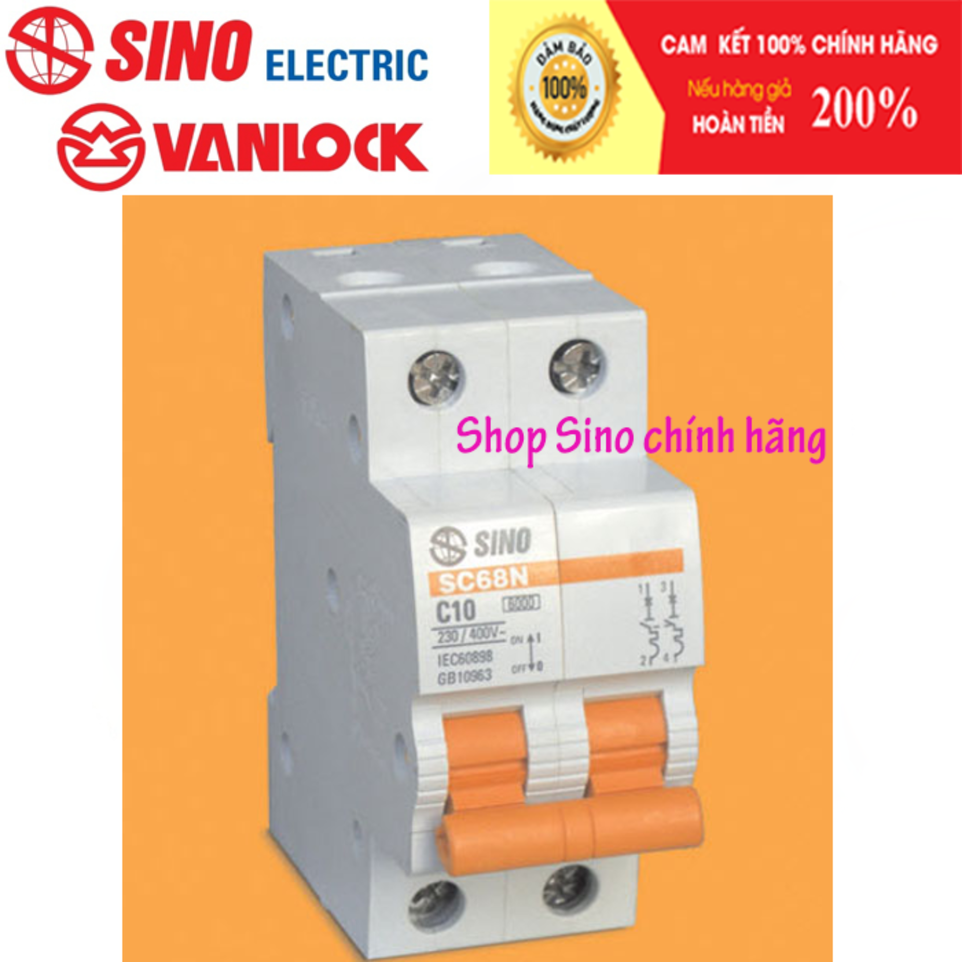 Cầu Dao Tự Đông 2 Cực Sino Vanlock - Model: SC68N