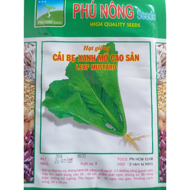 [HCM]Hạt giống Cải Bẹ Xanh Mỡ Cao Sản Phú Nông - Gói 20g - Tỉ lệ nảy mầm cao. sinh trưởng khỏe phát triển mạnh | VTNN Nông Điền Trang