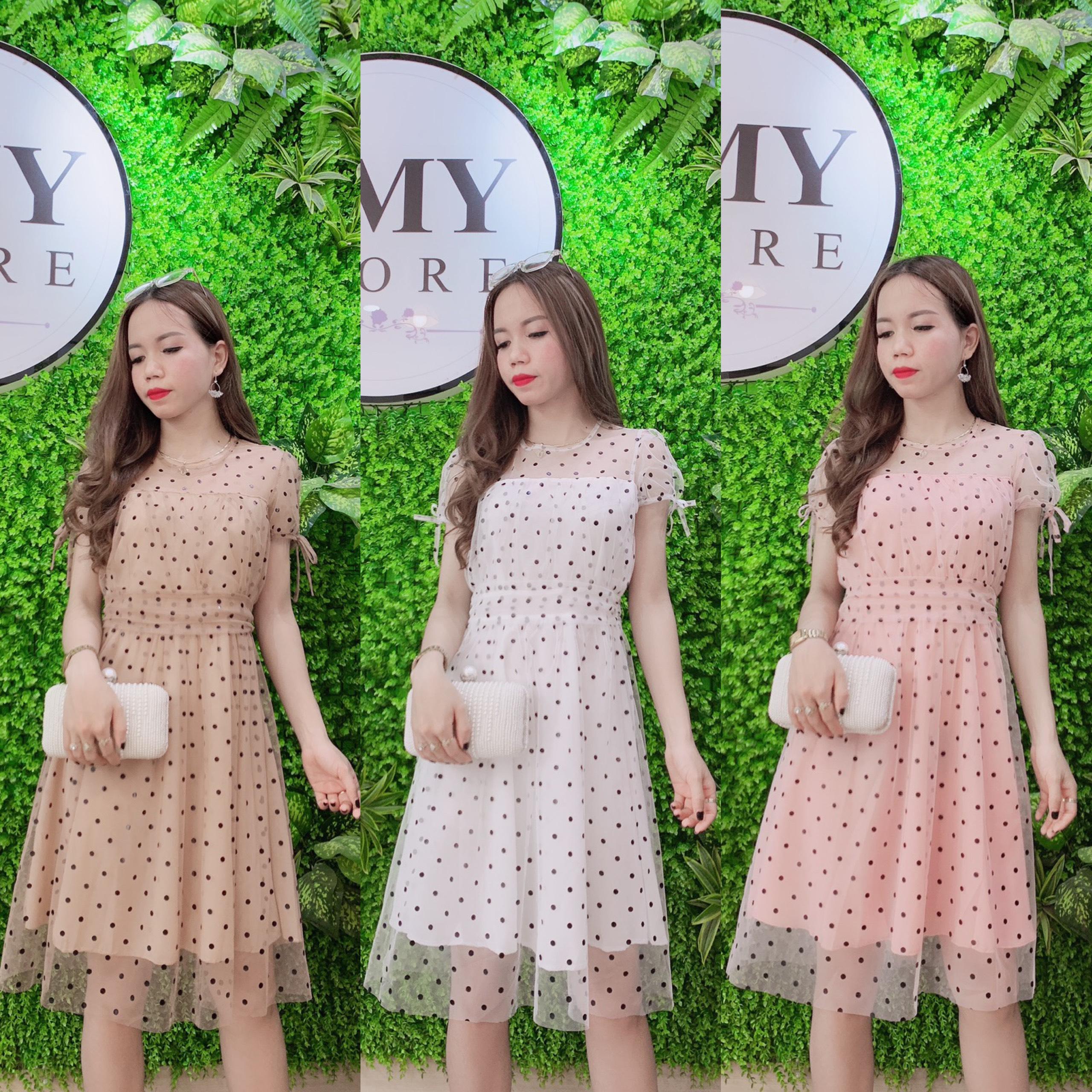 [XẢ KO LỢI NHUẬN] Váy Ren Dự Tiệc Đầm Ren Dự Tiệc Chấm Bi Siêu Xinh