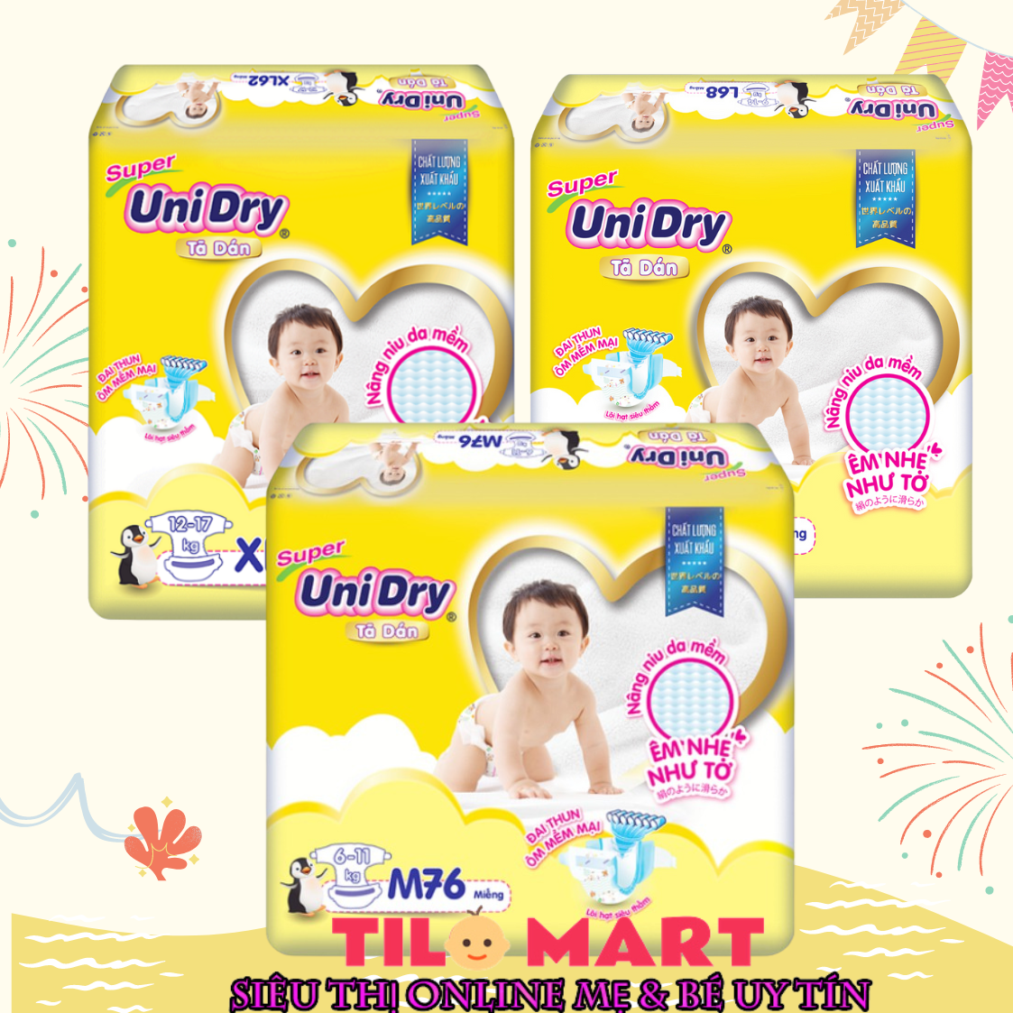 [HCM]Tã dán Unidry cho bé đủ size M76/L68/XL62