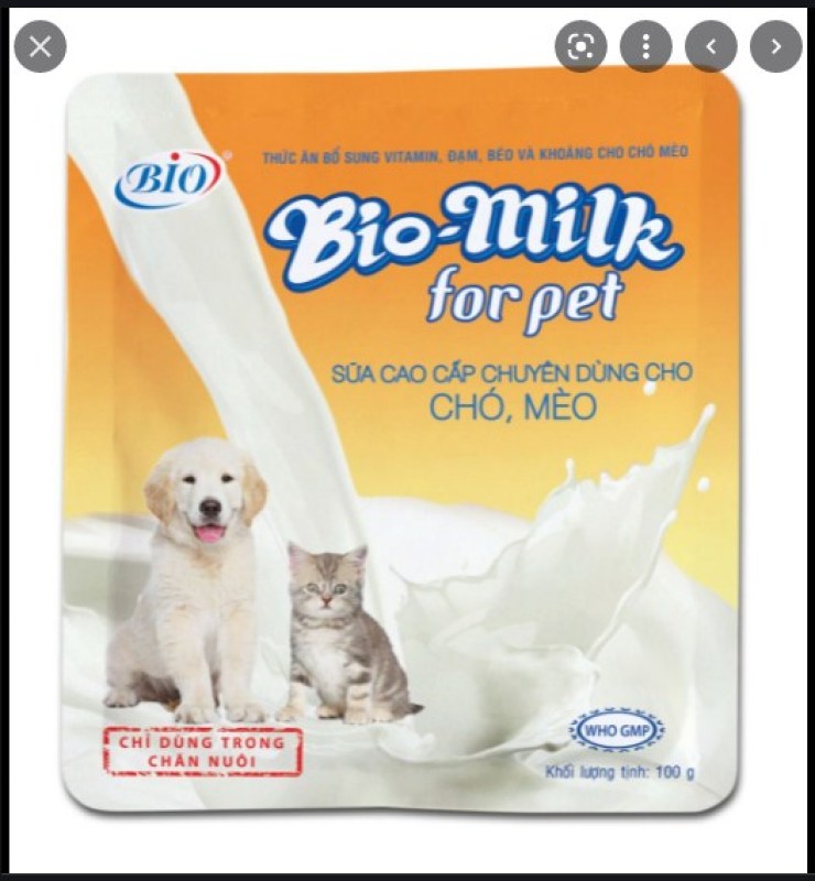 [HCM]Sữa bột BioMilk cho Chó con- Mèo con. Cả Mèo mẹ- Chó mẹ mang bầu hay mới sinh đều dùng được. 100g/ gói.