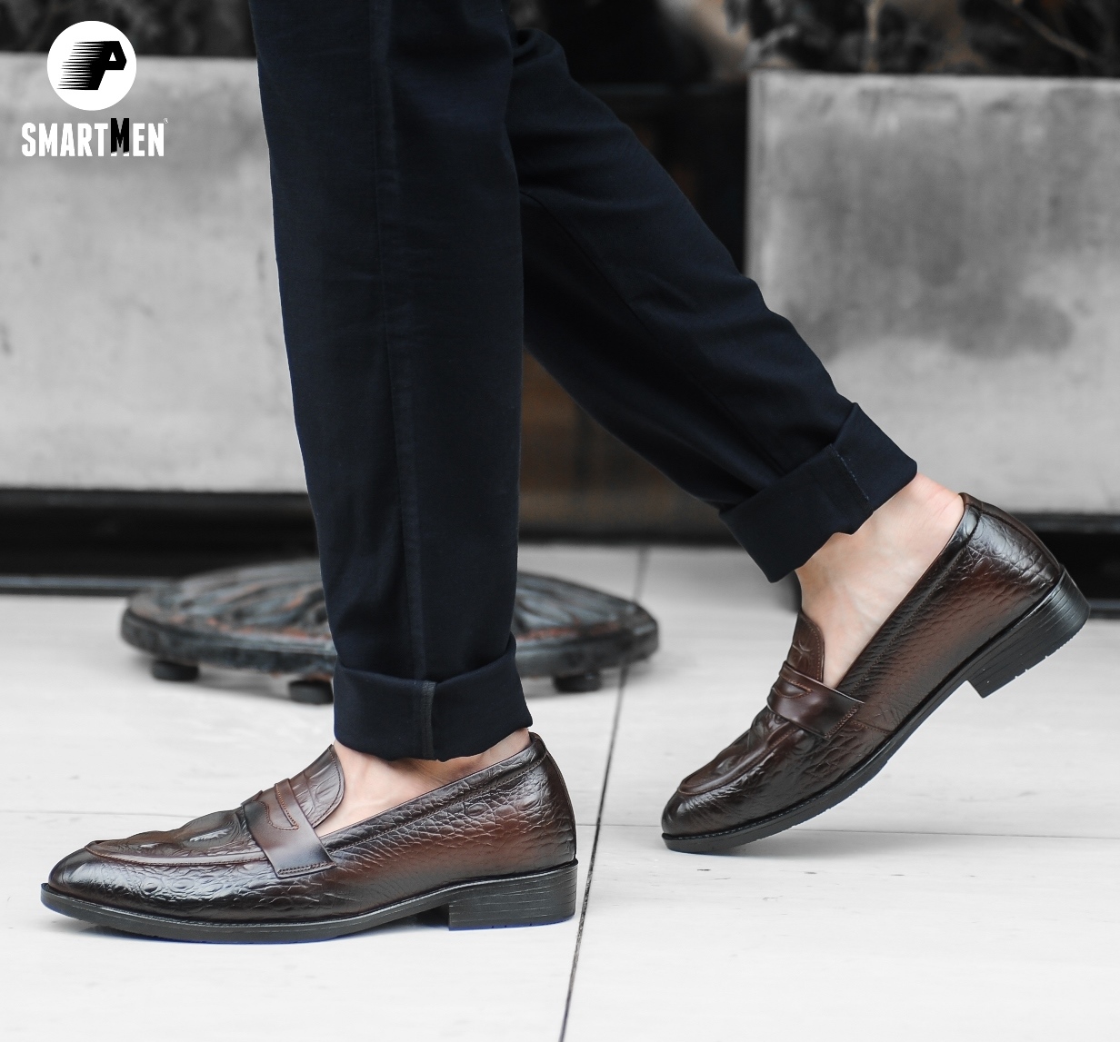 Giày lười Công sở Tăng chiều cao SMARTMEN GS-04 Nâu