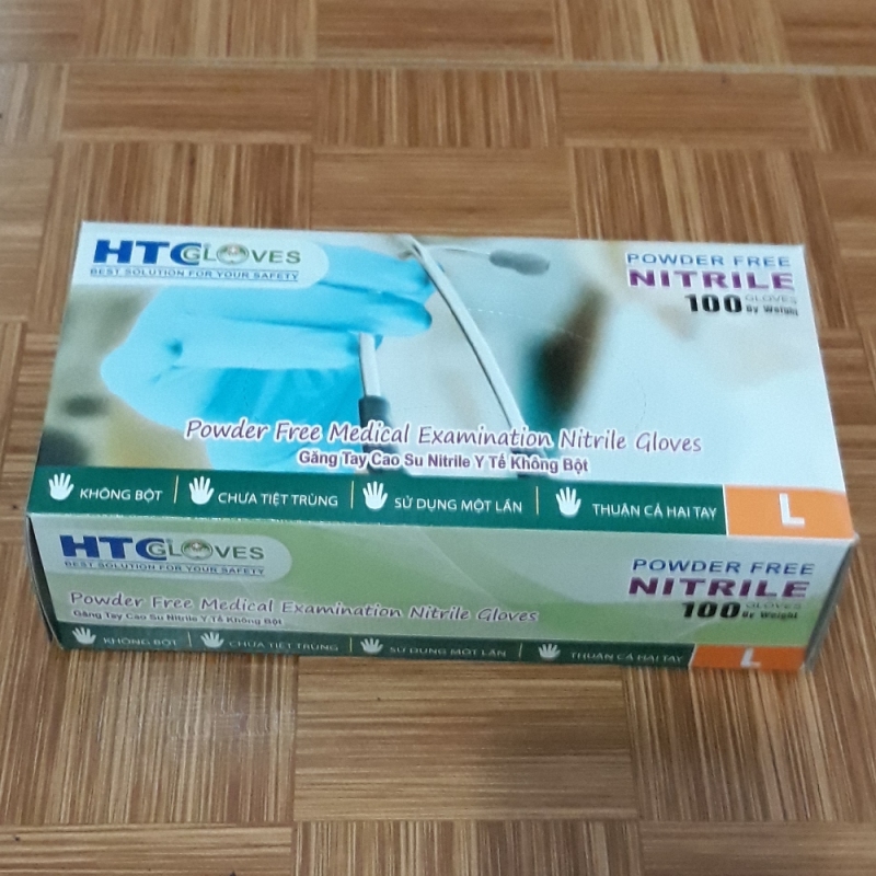 Găng Tay Cao Su Y Tế Không Bôt  HTC Glove hộp 100 cái màu xanh