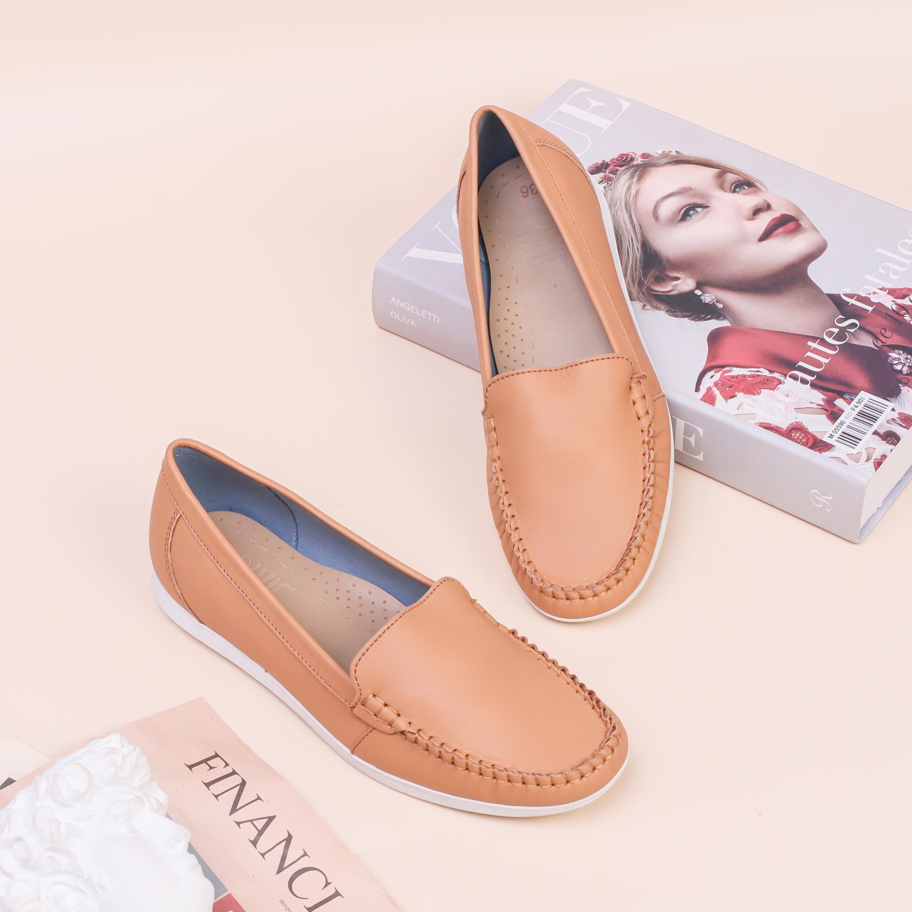 Giày Mọi Moccasin Da Bò Thật Đế Cao Su Pixie X482