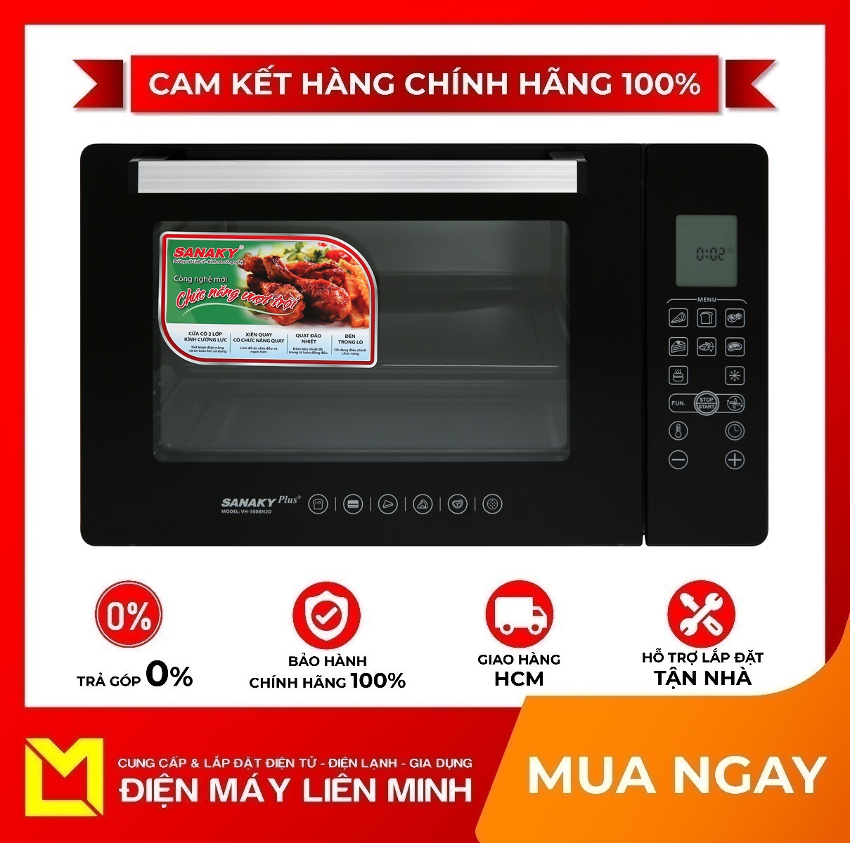 Vh5088n2d lò nướng sanaky vh-5088n2d 50 lít - dung tích 50 lít,nướng được gà nguyên con dưới 2 kg. có đèn trong khoang lò, quạt đối lưu ,giao miễn phí hcm