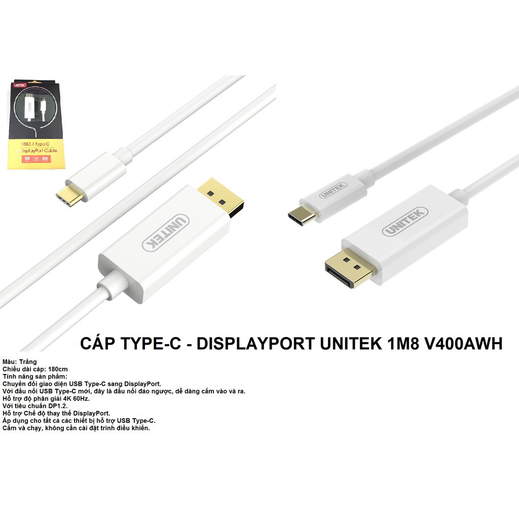 CÁP TYPE-C - DISPLAYPORT 1.8M UNITEK (V400a)