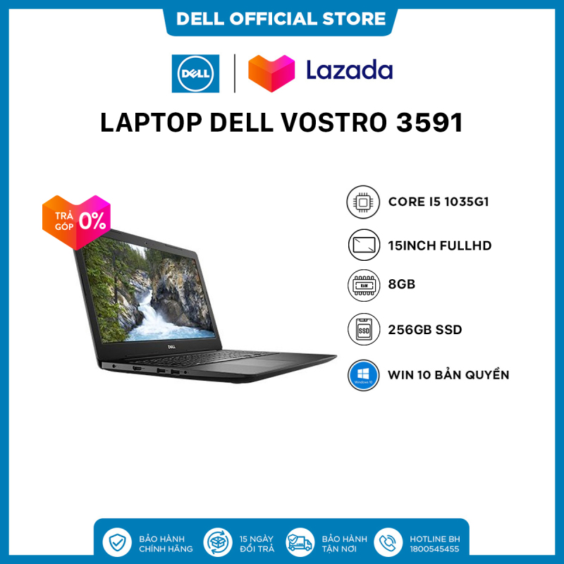 [TRẢ GÓP 0%]Laptop Dell Vostro 3591 Core i5 1035G1 15inch FullHD  Ram 8GB  256GB SSD  DVDRW  Win 10 Bản Quyền