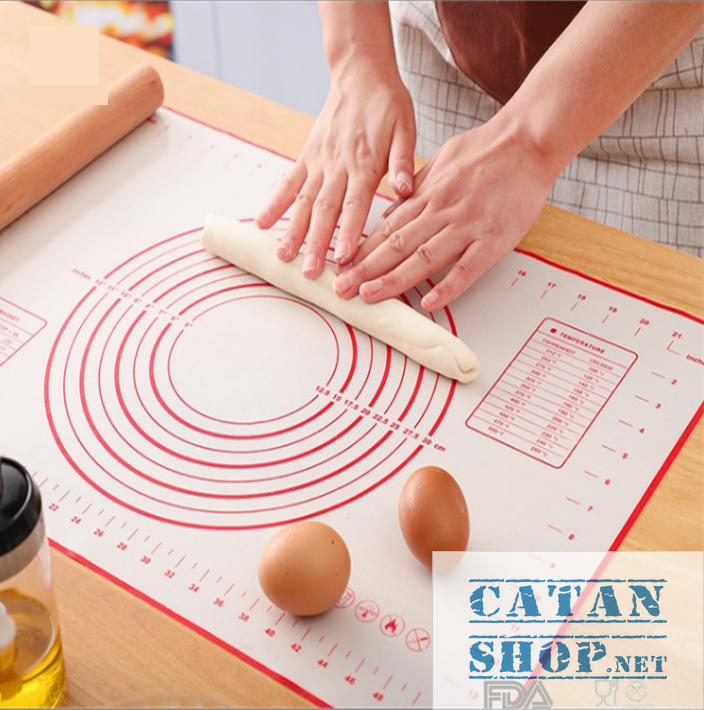 Thảm nhào bột silicon đỏ 40*60 cm, tấm lót cán bột sợi thuỷ tinh cho làm bánh mì, bao... chống trượt, chống dính Cho Nhà Bếp Tiện Dụng GD552-TCanbotDo