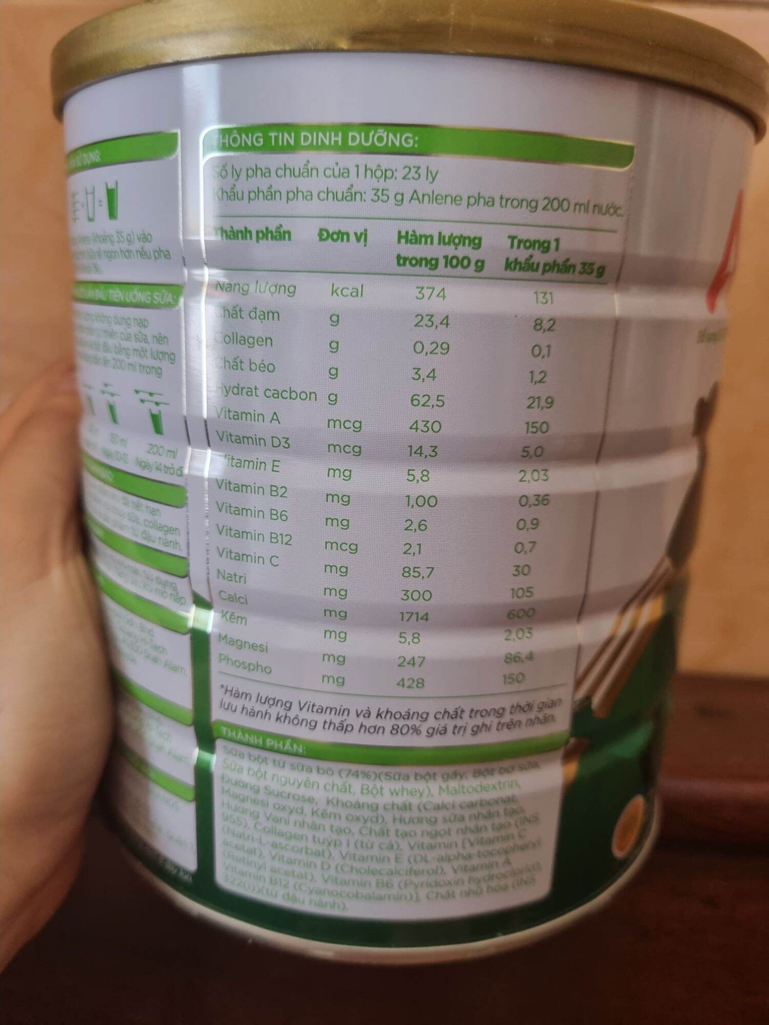 Sữa Anlene Gold 3x Hương Vani 800g