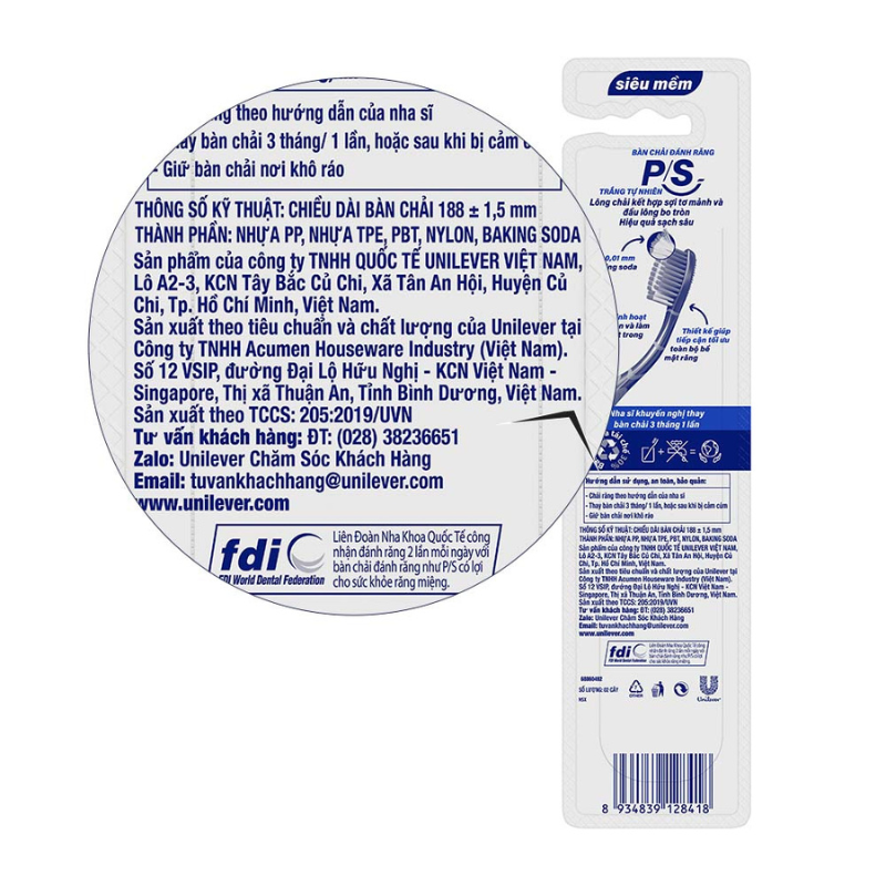 [HCM GIAO 2H]Bộ 2 Bàn Chải Đánh Răng P/S Baking Soda Sạch Sâu