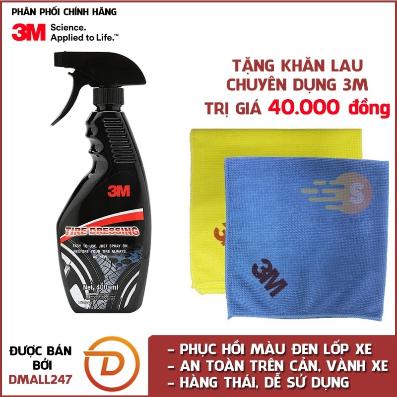 Chai xịt bảo dưỡng lốp ô tô 3M 39042LT tặng khăn lau ô tô chuyên dụng 3M màu ngẫu nhiên