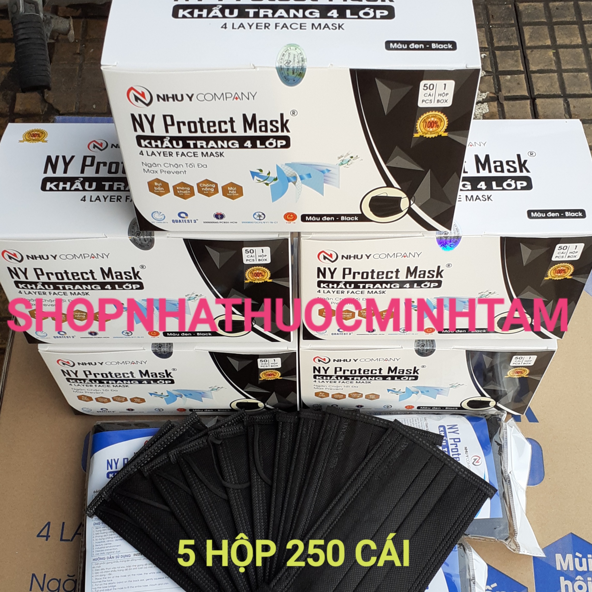 KHẨU TRANG Y TẾ NHƯ Ý  (  CABON 5 HỘP 250 CÁI )  MÀU ĐEN