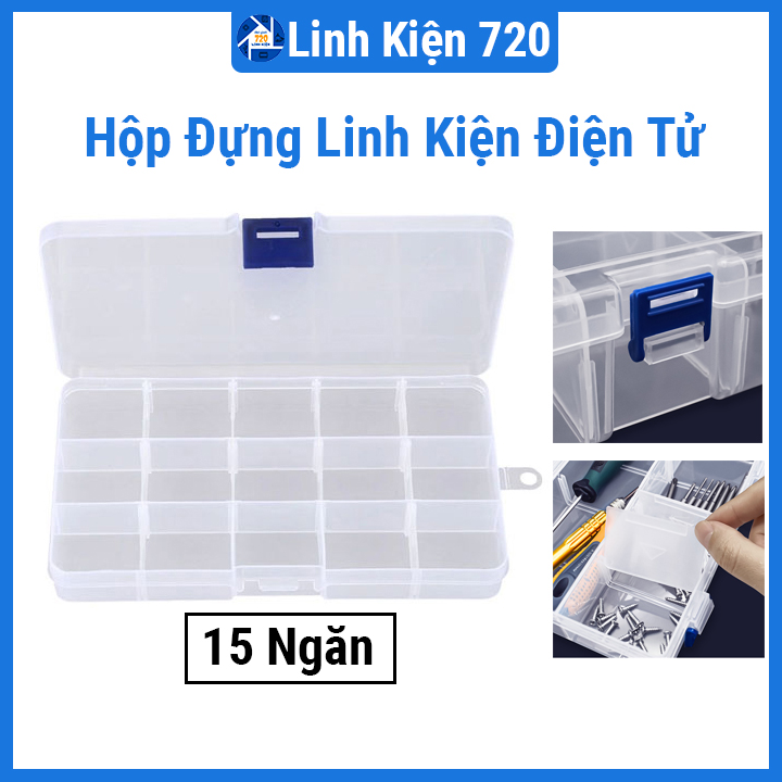Hộp đựng linh kiện 15 ngăn nhựa trong suốt đựng ic, ốc vít, trang sức ngăn tháo rời được
