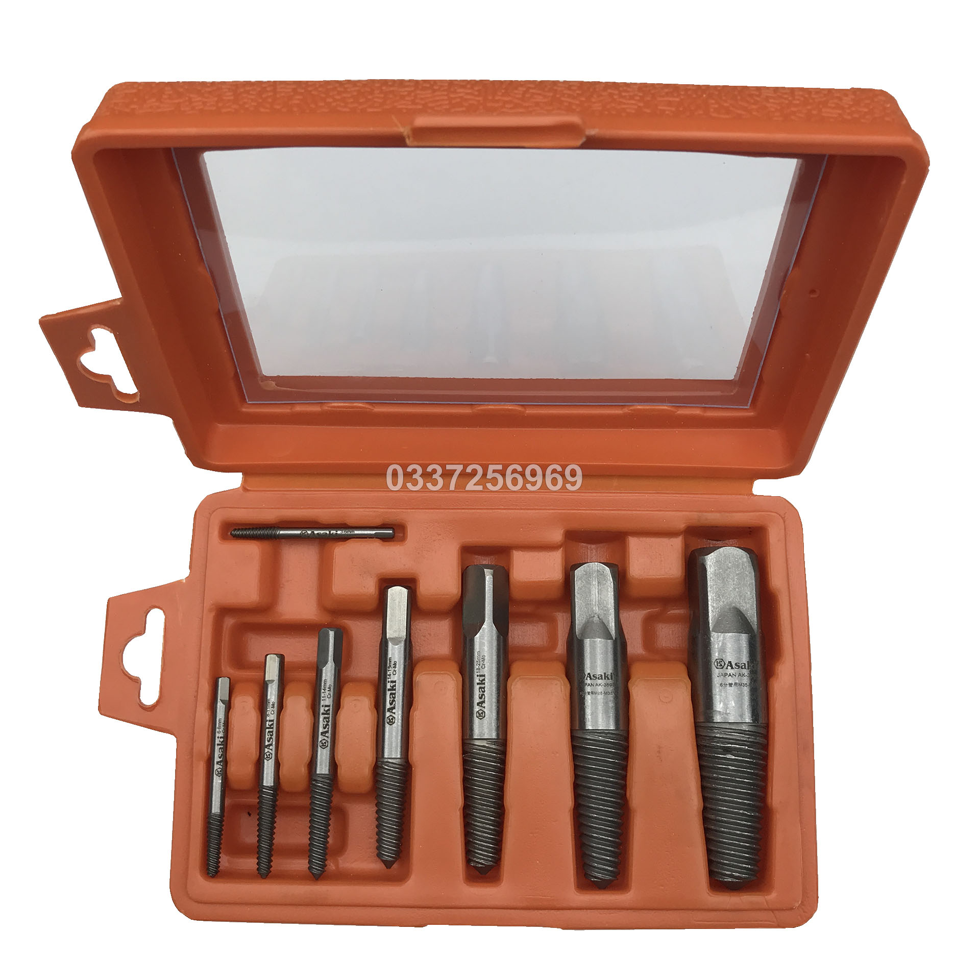 Bộ dụng cụ 8 món lấy đầu ống nước và buloong ốc vít gãy ASAKI Nhật bản AK-3698 hàng chính hãng kèm hộp cao cấp