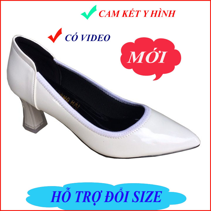 Giày cao gót Trường Hải da bóng cao 6cm đế trắng CGN305