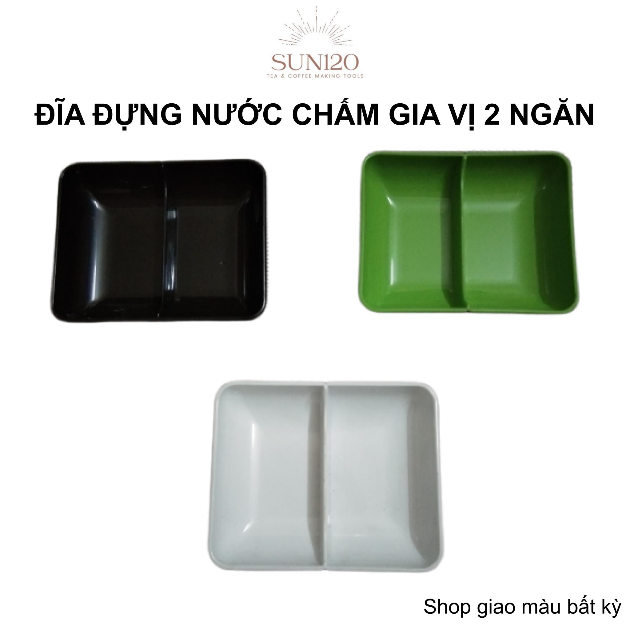 Đĩa chấm 2 ngăn đĩa đựng gia vị nhựa phíp