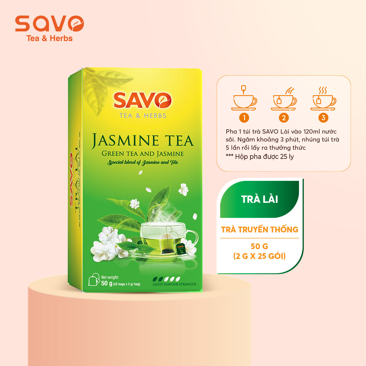 Trà SAVO Lài (Jasmine Tea) - Hộp 25 Túi x 2g