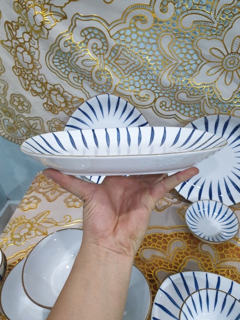 Bộ Bát Đĩa Bát Tràng 14 món hoa văn 606