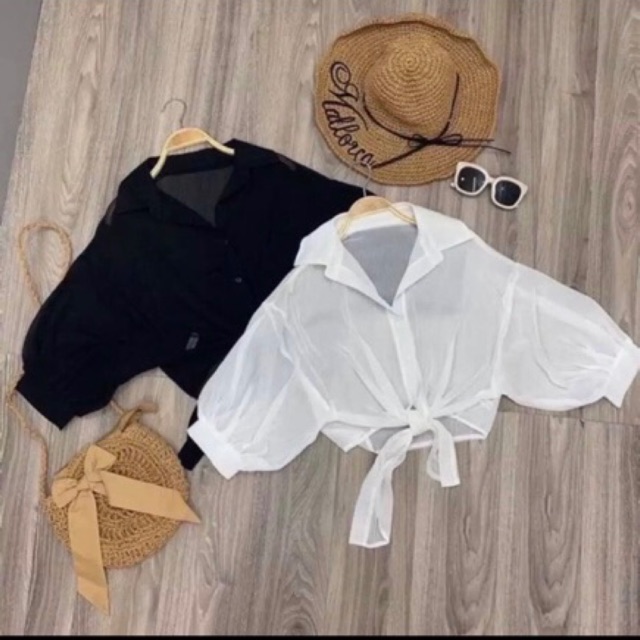 [HCM]Áo Sơ Mi Cột Dây Phối Khoác Nhẹ Nhàng Hình Thật ☘️☘️☘️Ab5