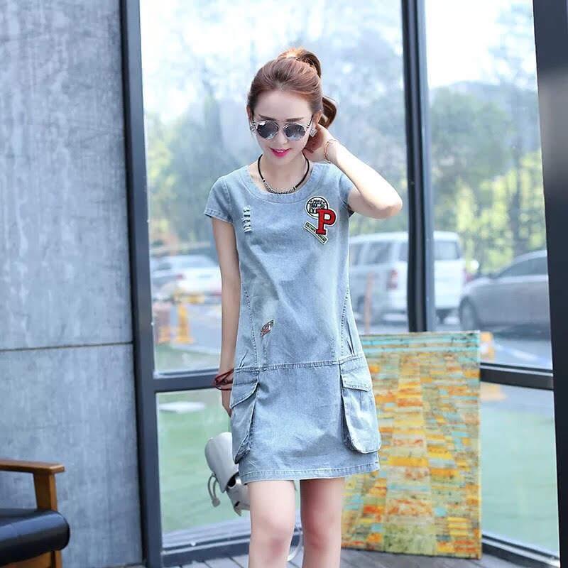 [HCM]Đầm suông jean chữ P