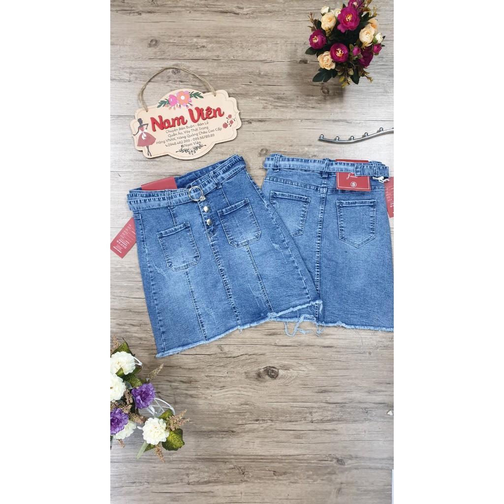 Chân Váy Jeans Xanh Kèm Đai Thời Trang [ Ảnh Thật ]