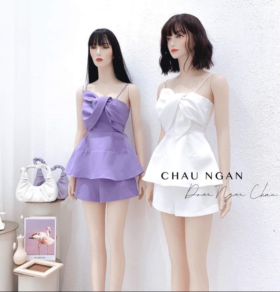 Sét Bộ 2 Dây Bèo Nơ Ngực ( Có Mút ) Thời Trang Nữ
