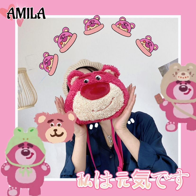 AMILA strawberry bear plush toy children's diagonal bag