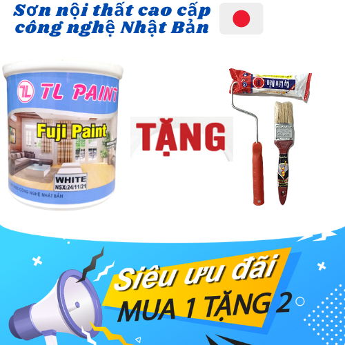 [TẶNG CON LĂN VÀ CỌ ] Sơn tường nội thất Fuji Paint, màu trắng 1 lít, màng sơn mờ láng mịn