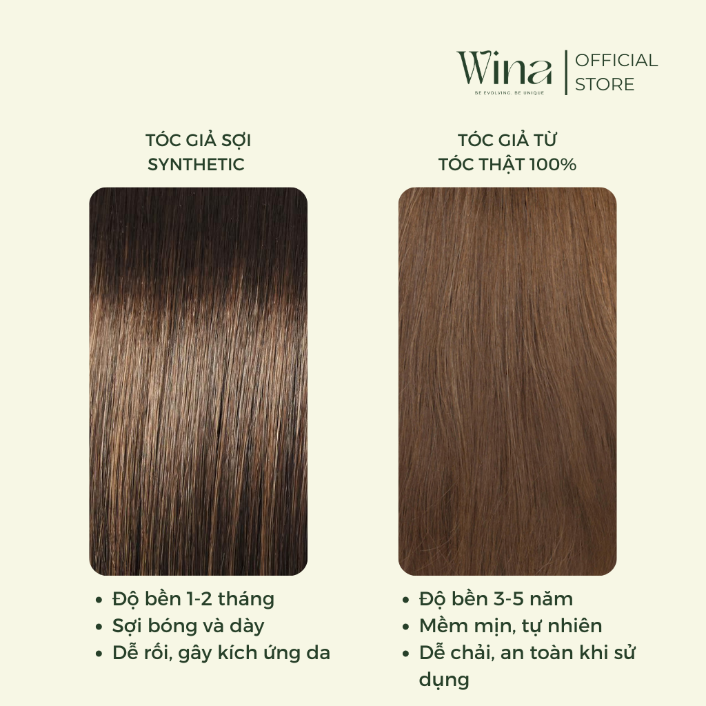 Tóc Mái Thưa Chẻ Ngôi Bằng Tóc Thật BW002 | WinaWigs