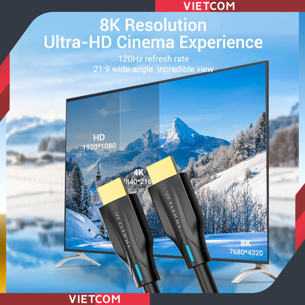 Cáp HDMI 2.1 Tốc độ cao 48Gbps 8K/60Hz Dynamic HDR - eARC - Hãng Vention 2M