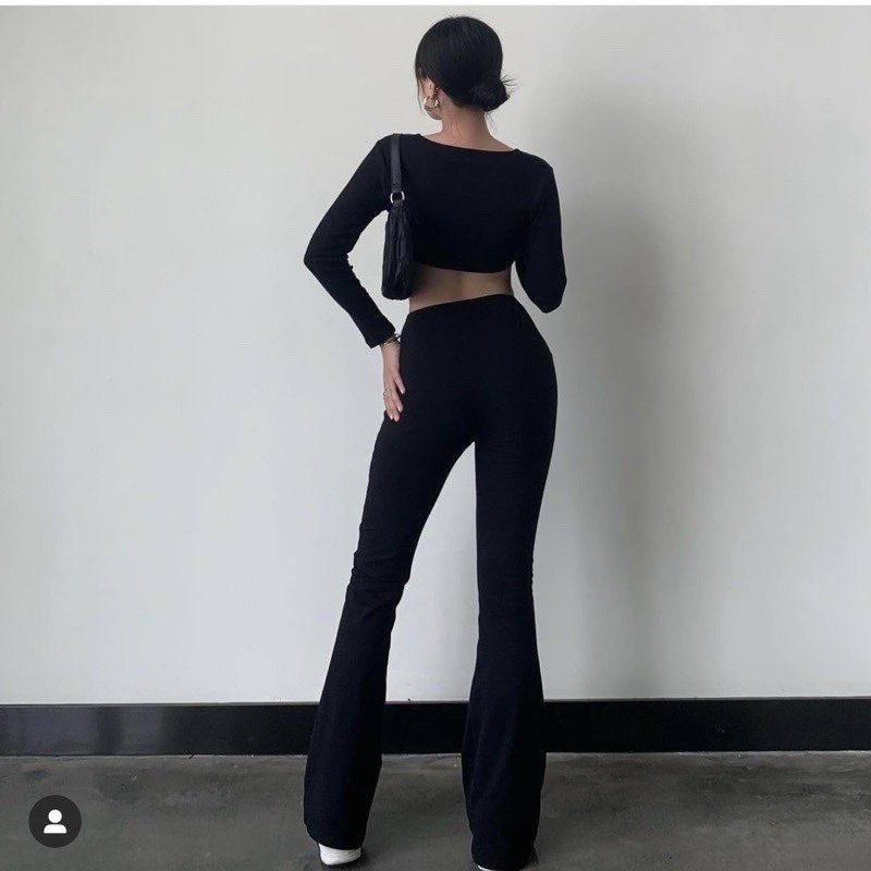 Quần ống loe chất liệu thun cotton co dãn ôm mông siêu hack dáng